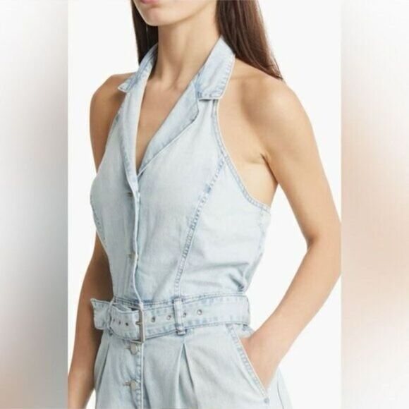 NWT BLANKNYC Luxury Denim Halter Neck Jumpsuit With Belt size small - Picture 2 of 10